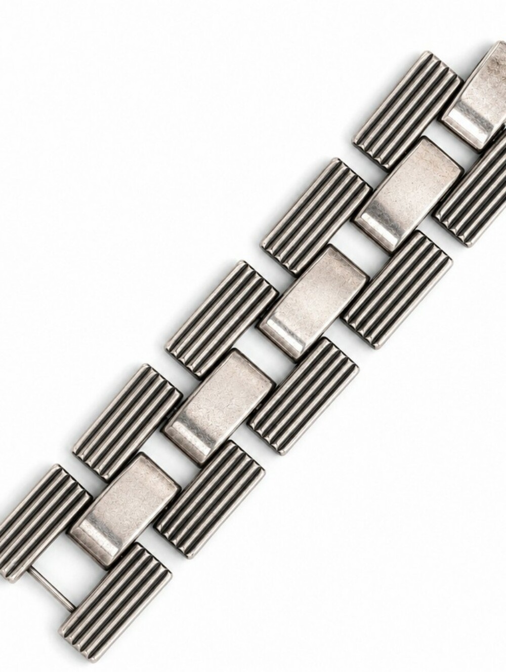 Rare Vintage Mexico Sterling Silver Modernist Bracelet | Oversized Ribbed Links